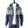 Suéteres para hombres Hombres Invierno Otoño Suéter Chaqueta Colorblock Punto Con Capucha Cordón Grueso Cálido Cierre De Cremallera Media Longitud Cardigan Abrigo