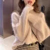 Women's Sweaters White Mohair Thicken Turtleneck Sweater Autumn Winter Sweet Fashion Long Sleeve Casual Solid Color Pullovers Pull Femme Jumper 231030