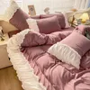 Bettwäsche-Sets Frühling Sommer Mode Koreanische Spitze Bett Rock Stil Plain Spread Vier Stücke Blatt Plissee Quilt Cover Baumwolle Set