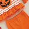 Ensembles de vêtements 1-6 ans filles en bas âge tenues d'Halloween rayé citrouille imprimé manches longues hauts à volants pantalons évasés 2pcs vêtements pour enfants