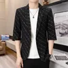 Men's Suits Summer Thin White Black Grey Korean Style Slim Two-piece Suit Half-Sleeved Letter Print Design Fashion Blazers