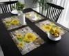 Placemats Zonnebloem Vintage Spaper Houtnerf Placemat Bruiloft Eetkamer Decor Linnen Mat Keuken Accessoires Servet