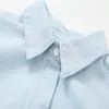 女性用ブラウス2023甘いファッションカジュアルバッククロスデザインショートトップレトロ長袖シャツユニーク