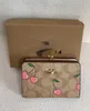 C8337 CF397 C8737 C8724 Nuevo bolso de cartera con estampado clásico de flor antigua sólida con hebilla de bloqueo de beso de longitud media bolso corto para monedas y tarjetas