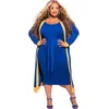 Arbetsklänningar Kvinnor Plus Size 2 Piece Set Autumn bunden Body Shaping Tank Long Dress Full Sleeve Open Stitch Color Block Patchwork Coat