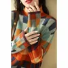 Chandails pour femmes coloré damier tricoté pull automne col roulé à manches longues pulls femme mode décontracté pull manteau