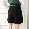 Women's Shorts Wide Leg Women Corduroy Solid Korean Style Belt Loose Windbreak All-match High Waist Vintage Crimping Fall Winter Pockets