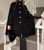Nouveau noir femmes mélanges de laine manteau manteau châle boutons dorés manteaux de haute qualité femme mince longue printemps automne vestes en laine Cape vêtements d'extérieur
