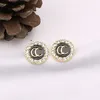 20style 18K Gold Bated Luxury Designer Double Letter Stud Earring Round Fashion Women Women Rhinestone Diamond Jewelry Brincho