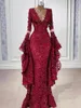 Party Dresses Full Lace Appliciques Prom Dress 2023 Fashion Long Sleeves V Neck Mermaid Evening Gowns Vestido de Novia