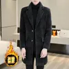 High-end sensação masculina moda bonito todo casaco de lã terno colarinho longo trench coat casaco de lã grosso casual jaqueta de inverno dos homens