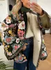 Casacos de trincheira femininos jaqueta acolchoada de inverno com flor de impressão 2023 manga flare parkas jaquetas acolchoadas para mulheres botão quente velo curto