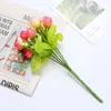 Decorative Flowers Wedding Simulation Flower Silk Table Ornaments Small Pot Plant Arrangement 5 Fork Artificial Rose