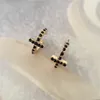 Hoop Earrings Lovely Gold Color Plating Cross Curved With Clear Black Pink Stone For Women Girl Elegant Cute Pretty Jewelry