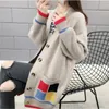 Women's Knits Tee Sweater Cardigans Plaid Color Contrast Autumn Winter Knitted Korean Loose Oversize Long Sleeve Elegance Sweet Casual Coats 231027