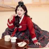 Vêtements ethniques 2023 Style coréen Femmes Vêtements Rouge Fleur Impression Costume Danse Scène National Performance Hanbok S691