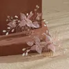 Pinces à cheveux en acrylique rose, ensemble de peignes de mariée floraux, pièces pour filles, accessoires de bal de mariage faits à la main pour femmes