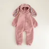 Rompers Winter Baby Girls Boys Rabbit Romper Slouchy Comfortable Zipper born Jumpsuit Hooded Pajamas Plush Homewear Outfits 231030