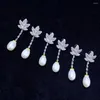 Dangle Earrings Plant Natural Fresh Water Pearl Drop Earring 925 Sterling Silver With Cubic Zircon Leaf Maple Fine Women Jewelry Daily Wear