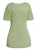 T-shirts pour femmes mode couleur unie à manches courtes hauts d'été femmes drapé col bénitier chiné t-shirt froncé avec chaîne de joint torique