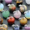 Charms Christmas Natural Stone Mini Apple Pendant Necklace Cabochon Crystal Beads Necklaces Jewelry For Girl Women Drop Deli Dhgarden Dhmf2