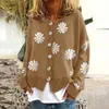 Malhas femininas camiseta margarida camisola de malha solta oversize outono inverno jumper cardigan grosso casual quente recortado botão casaco 231027