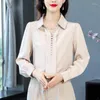 Blusas femininas elegantes moda feminina blusa de manga comprida camisa senhora do escritório 2023 outono cor sólida workwear topos