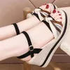 Sandals Women's 2023 Summer One Line Buckle Slope Heel Elevated Shoes Versatile Temperament Thick Sole