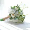 Dekorativa blommor Green Leaf Rose Bride Flower Bouquet Lace Rope Handle whtie Wedding Bouquets Ramos de Damas Ramo Novia Home Decor