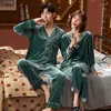 Women's Sleepwear Couple Loose Velour Home Clothes Loungewear Autumn Winter Velvet Pajamas Set Sexy Lace Trim Nightwear Pijamas Suit