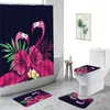 Rideaux de douche 3D Flamingo Rideau Tropical Animal Plante Palmier Paysage Salle de bain Décor Ensemble Tapis de bain antidérapant Couverture de toilette