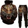 Herrspåriga Spring Spring och Autumn Hoodie Set 3D Tryckt skog Tiger Fashion Casual Sports Men Street Wear Pants Pants