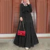 Ethnic Clothing 2023 Women Polka Dot Long Sleeve Dress Stylish Belts Party Robe Loose Maxi Woman Muslim Kaftan Morocco Abaya Hijab S-5XL