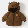 ダウンコートかわいい熊冬の赤ちゃんの厚い男の子の女の子の服の子供たちの子供たちフード付きトップスノーアウター韓国衣装1 6y 231030