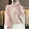 Women's Sweaters BELIARST 2023 Clothes Half High Collar Color Contrast Sweater Merino Wool Knit Pullover Jumper Bat Shirt B-8834