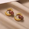 Brincos de argola cor dourada aço inoxidável para mulheres luxo colorido pedra natural joias presente de aniversário aretes mujer