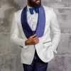Męskie garnitury niebieskie szal Lapel szczupły do ​​ślubnego białego kwiatowego pary tuxedo 3 sztuki Blazer z spodniami i kamizelką 2023
