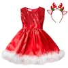 Mädchen-Kleider, Baby-Chrias-Kostüm für Mädchen, Pailletten, einfarbig, Party, Abschlussball, Abend, Kinder, Prinzessinnenkleid, rotes Weihnachtskleid, 3–8 Jahre, 231030