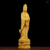 Dekorativa figurer Buda Figura Wood Guanyin Buddha Statue Collection Sculpture Mascot Historisk myt Gud figur