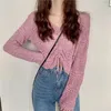 Women's Sweaters Purple Sexy Hollowed Bandage Spring Pullover Short Sweater Loose Coat Casual Cloth Girl T-shirt Tops Clothes For Women Lady