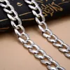 سلاسل حقيقية 925 Sterling Silver 12mm Curb Curb Necklace S925 17.7 "-23.6"