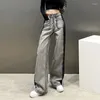 Jeans para mujer Diseño negro gris Cintura alta Pierna recta Piso ancho Arrastre 2023 Pantalones delgados