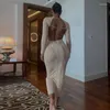 Casual Kleider Dulzura Herbst Gestrickte Sexy Y2K Kleidung Lange Hülse O-ansatz Backless Bodycon Elegante Midi Für Frauen Club Geburtstag Party