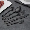 Dinnerware Sets QWE123 Fork Spoon Stainless Steel Black Cutlery Tableware Set Wholesale Western Portable Silverware Container For