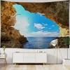 Tapisserier Ocean Wall Tapestry Landscape Forest Waterfall Lotus Tyg hängande dekor matta strand hem