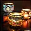 Świecane uchwyty Mosaic Glass Candlestick Continental Retro Decoration Prezentacje Palanie kubka baru Uchwyt do domu