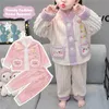 Pigiama per bambini inverno flanella set bambino autunno moda scollo a V due pezzi ragazzi e ragazze spessi vestiti per la casa in stile straniero 231030