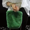 Evening Bags Winter Fashion Irregular Metal Handle Bag Candy Color Mini Bucket Women Faux Rabbit Fur Evening Shoundbag Chain Crossbody Purse 231030