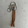 Keychains Western Metal Concho Button Faux Suede Leather Tassel Keychain Blue Black Brown Cushaw Flower Jewelry Wholesale