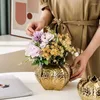 Vaser Creative Electricating Gold Ceramic Open Mouth Vase El Restaurang Model House Wedding Living Room Ornaments Gift